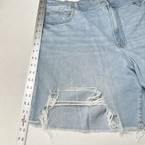 American Eagle Shorts 20 90s Boyfriend Bermuda Blue Denim Distressed Grunge - Picture 7 of 9
